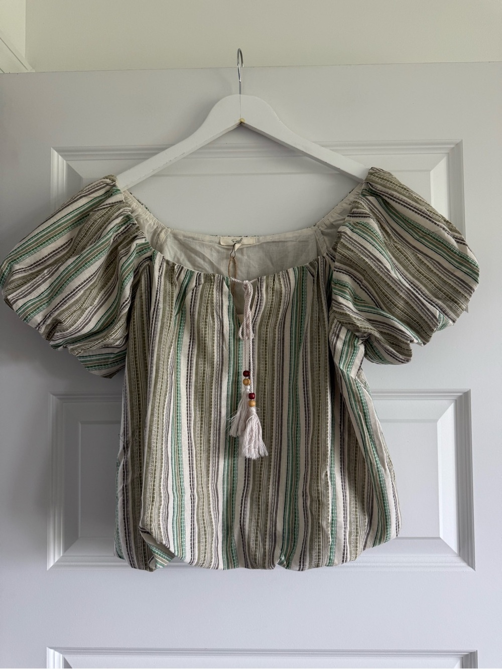 Easel Puff Sleeve Boho Stripe Peasant Top NWT